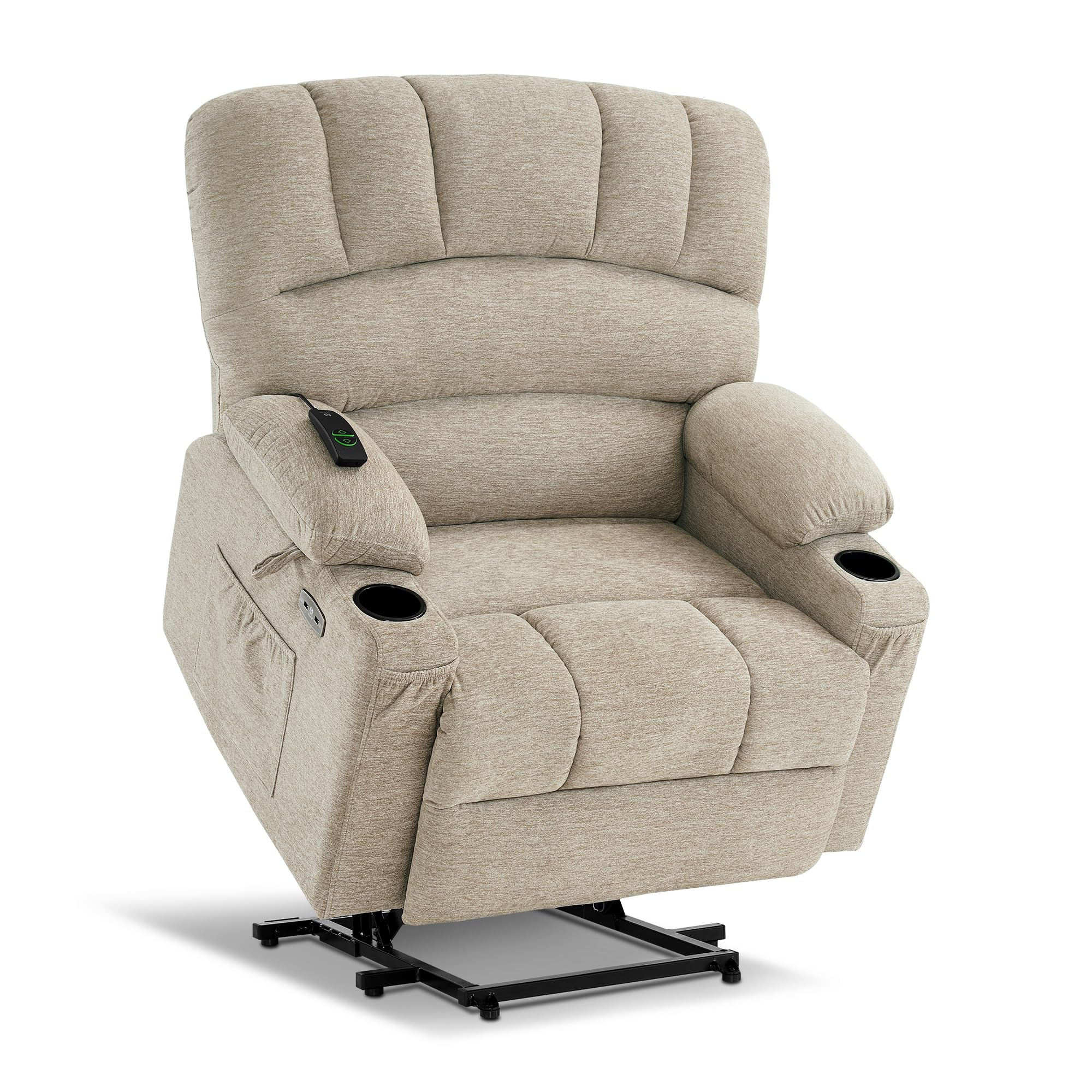 MCombo Power Lift Recliner Chair Sofa with Massage and Heat for Big Elderly People, Cup Holders, USB Ports, Side Pockets, Fabric