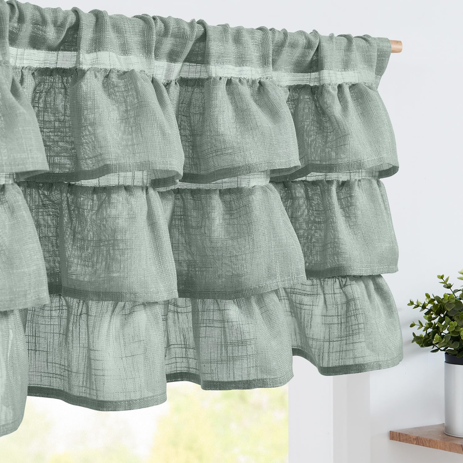 jinchan Ruffled Valance Curtain Slubbed Crossed Kitchen Valance Vintage Shabby Chic Style for Living Room Small Windows 18 Inch 