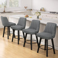 REONEY Counter Height Swivel Bar Stool, 24  Upholstered Fabric Barstools Set of 4, Counter Stool Chair with Back & Solid Wood Le