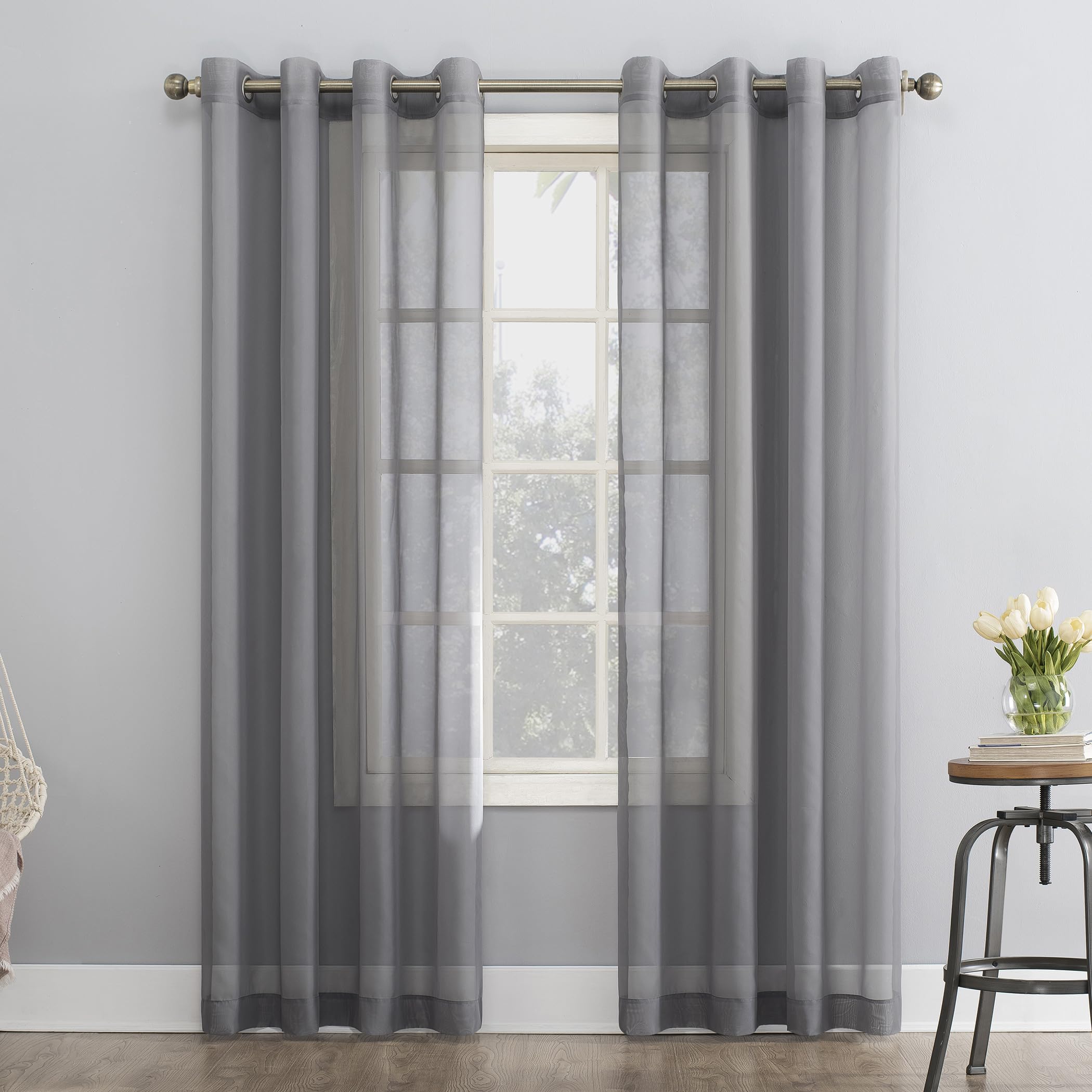 No. 918 Emily Sheer Voile Grommet Curtain Panel, 59 x 95, Charcoal Gray