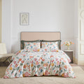 YuHeGuoJi White Botanical Duvet Cover King 100% Egyptian Cotton 3 Pcs Set 1 Red Floral Duvet Cover with Zipper Ties 2 Pillowcase