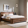 T4TREAM Farmhouse King Bed with Headboard and Storage Bench, Rustic Wood Platform Bed with 80 Storage Chest w/ 4 Large Drawer, D