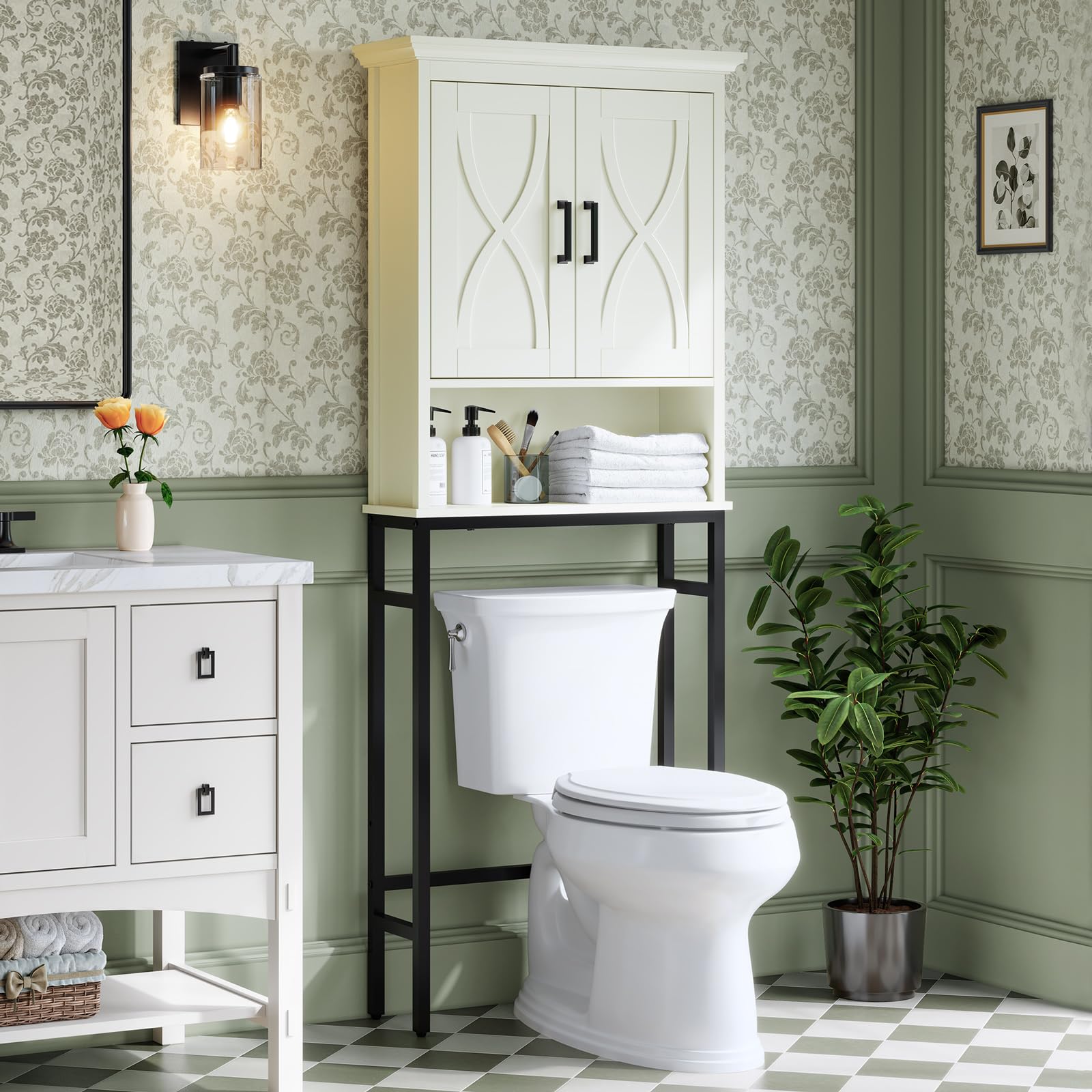 Baztin Over The Toilet Storage Cabinet, Over The Toilet Cabinet with Doors, Over Toilet Bathroom Organizer Above Toilet Storage 