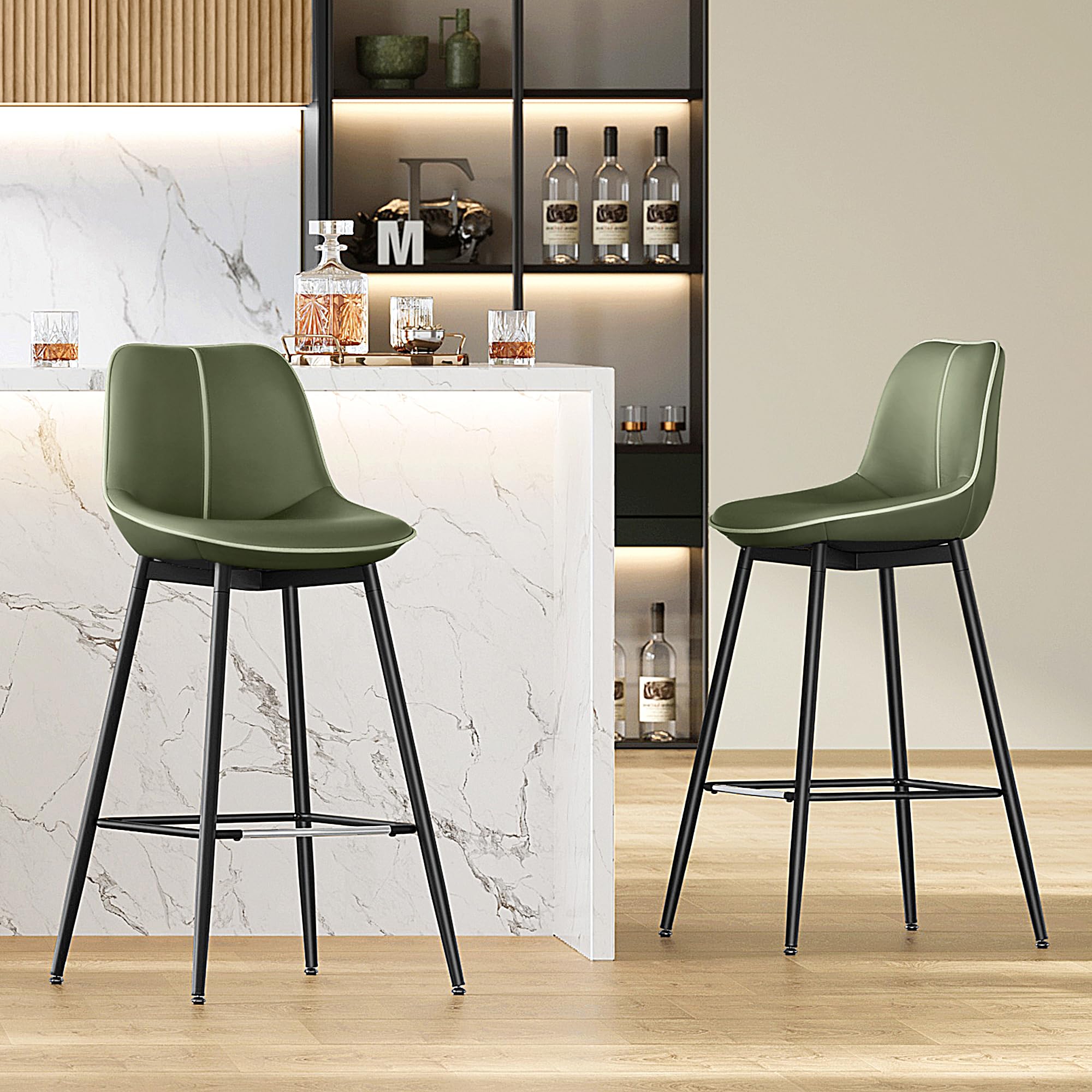 VASAGLE Bar Stools Set of 2, Bar Height Bar Stools with Back, Ergonomic Backrest, Synthetic Leather, Metal Legs, 28.7-Inch Tall 