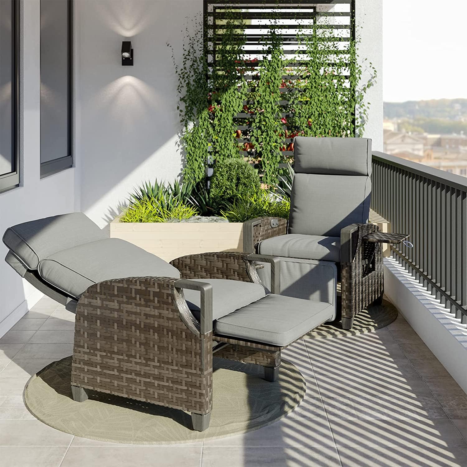 Grand patio Outdoor Recliner Air Pump 150 Lay Flat Reclining Chair with Independent Adjustable Back and Footrest Removable Olefi