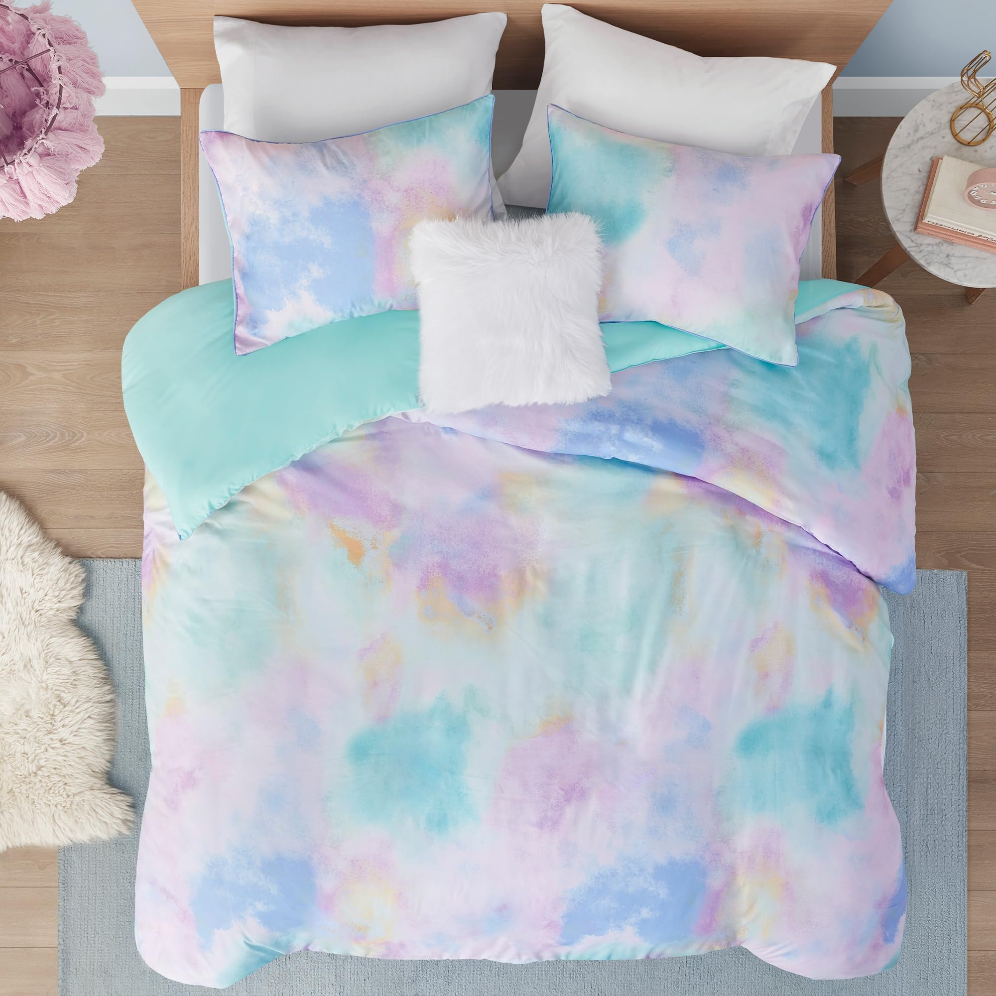 Intelligent Design Duvet Cover King Bedding Sets for Girls & Boys Watercolor Tie Dye Twin Duvet Cover Set Kids, Microfiber King 