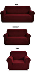 Fancy Linen Sure Fit Stretch Sterling Sofa Love Seat and Chair Slipcover Solid New # Stella (3pc, Burgundy)