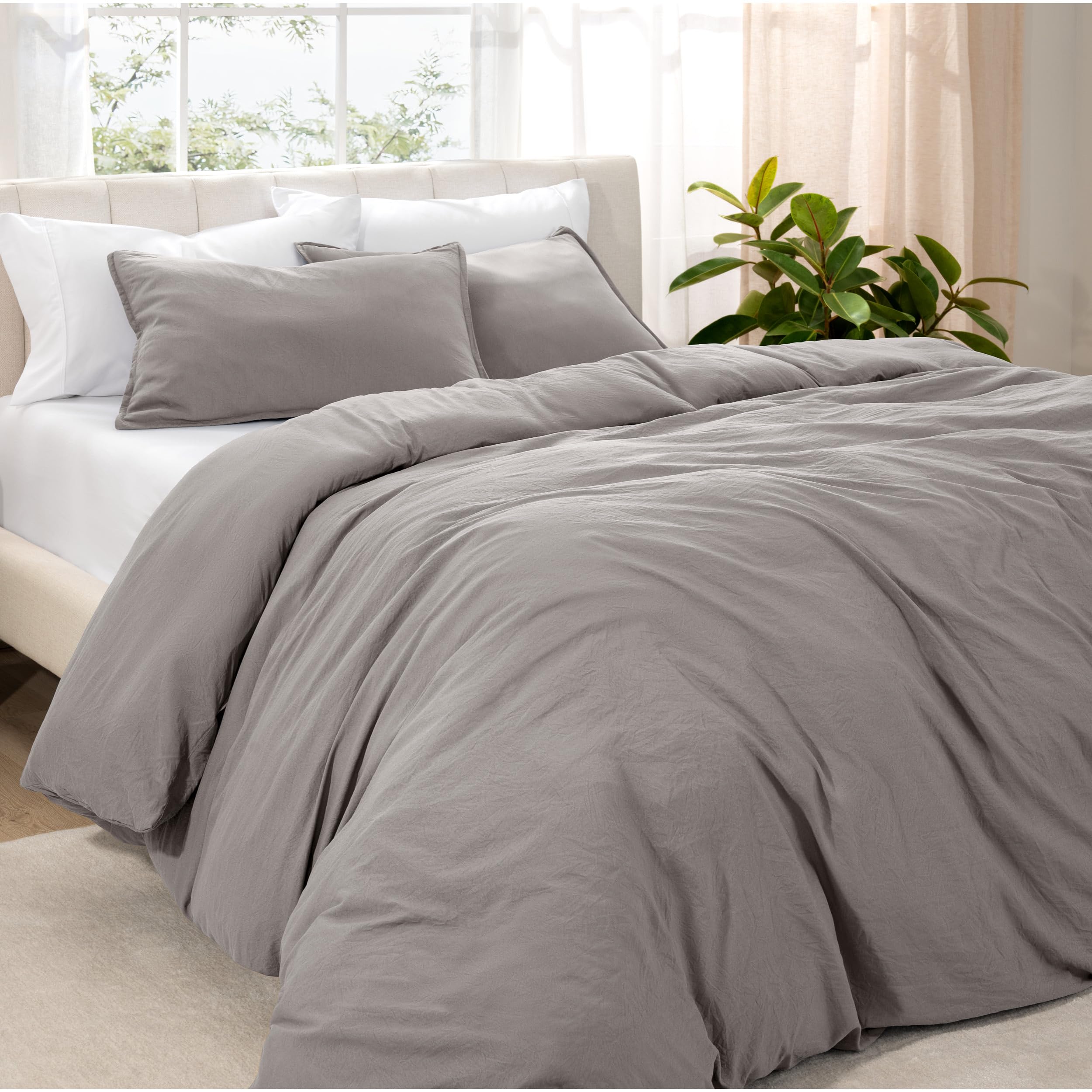 Bare Home Microfiber Duvet Cover Set - Ultra Soft Washed Microfiber - Oversized Queen Size - Linen-Like Look - Easy Care - Breat