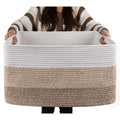 OIAHOMY Large Rectangle Blanket Basket, Woven Nursery Cotton Rope Baskets for Storage, Living Room, Toy Organizing with Handle-2