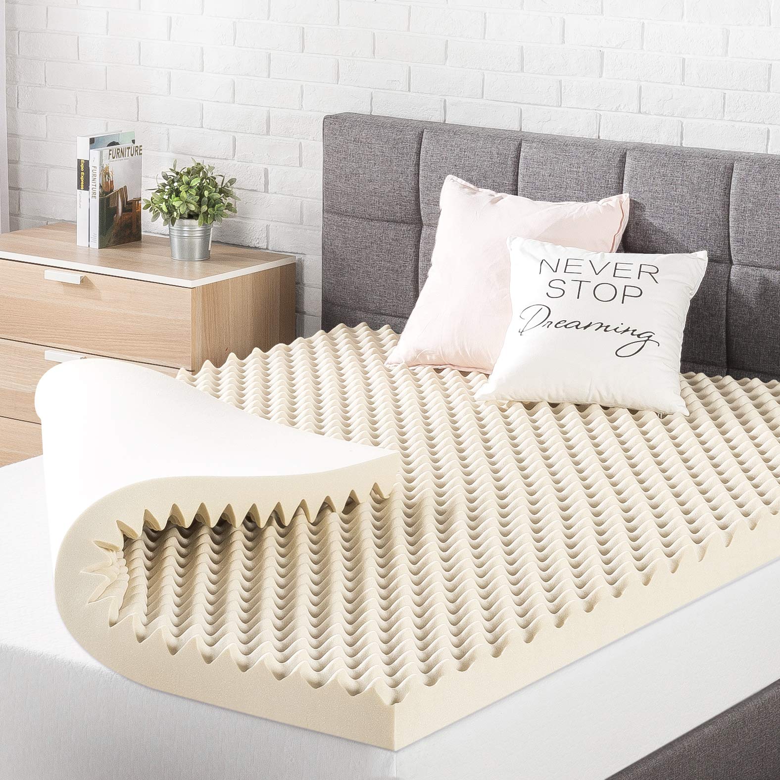 Best Price Mattress 3 Inch Egg Crate Memory Foam Mattress Topper with Copper Infusion, CertiPUR-US Certified, Twin, Beige, 3 Fre