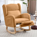 NIOIIKIT Oversized Nursery Rocking Chair with Footrest, Teddy Upholstered Glider Chair, Nursery Gliding Recliner with Side Pocke
