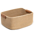 CHICVITA Rectangle Jute Rope Woven Basket with Handles for Books, Magazines, Toys - Decorative Rectangle Basket for Baby Nursery