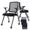 BROBRIYO 20 Pack Stackable & Foldable Conference Room Chairs with Lumbar Support, Armrest - Ergonomic Mesh Bouncing Back for Off