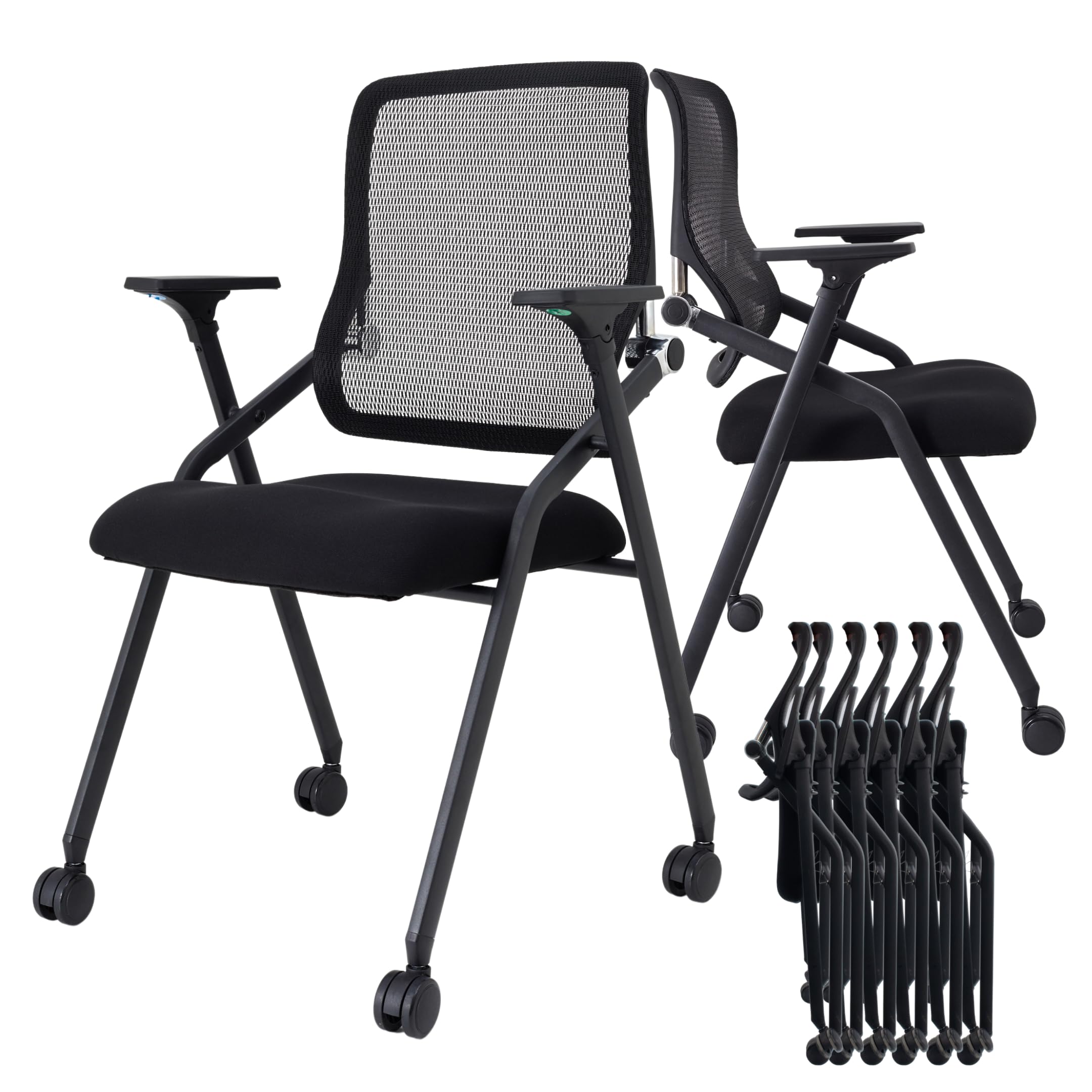 BROBRIYO 20 Pack Stackable & Foldable Conference Room Chairs with Lumbar Support, Armrest - Ergonomic Mesh Bouncing Back for Off