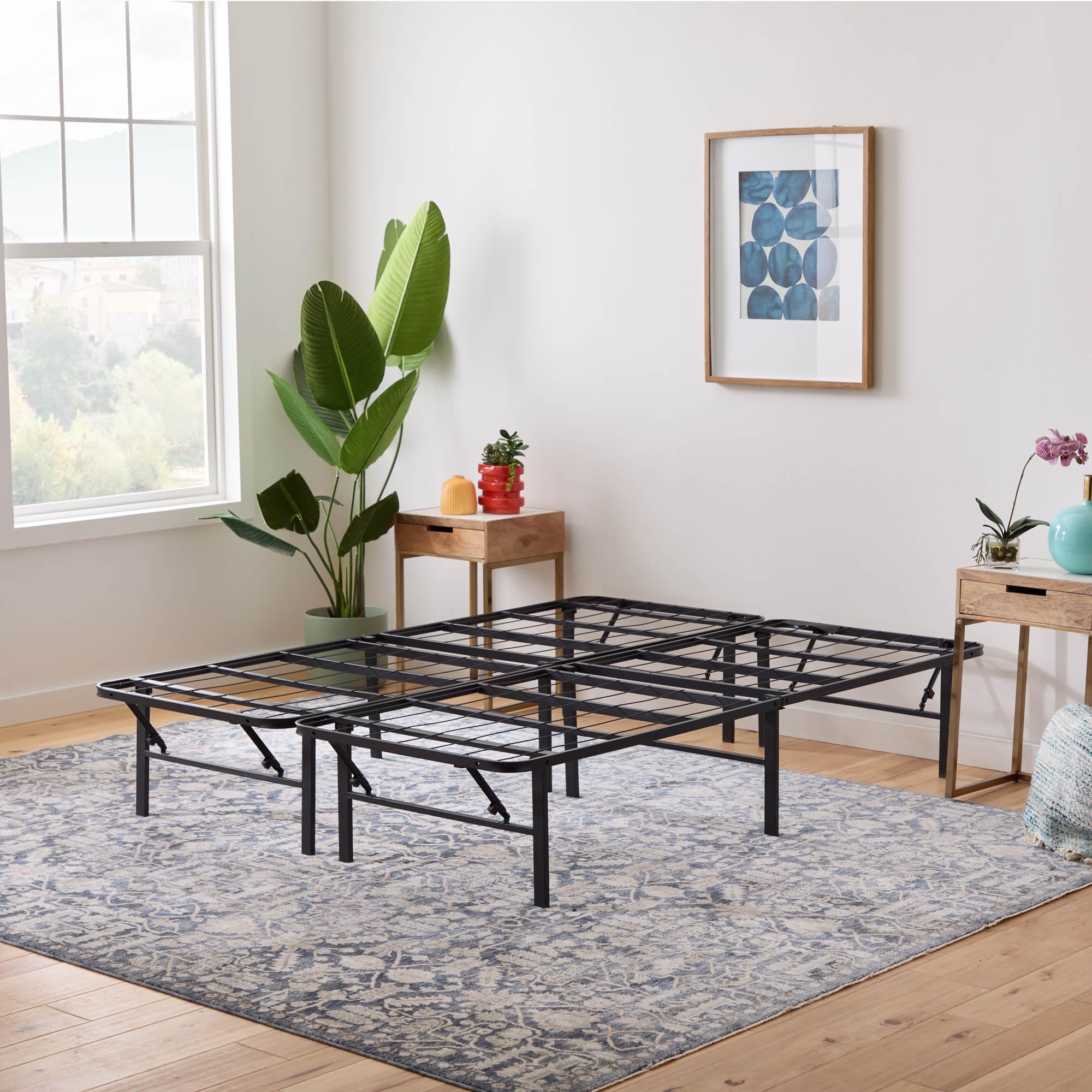 Linenspa Folding Metal Platform Bed Frame - No Box Spring Needed - Underbed Storage - Simple Tool Free Assembly - Mattress Found