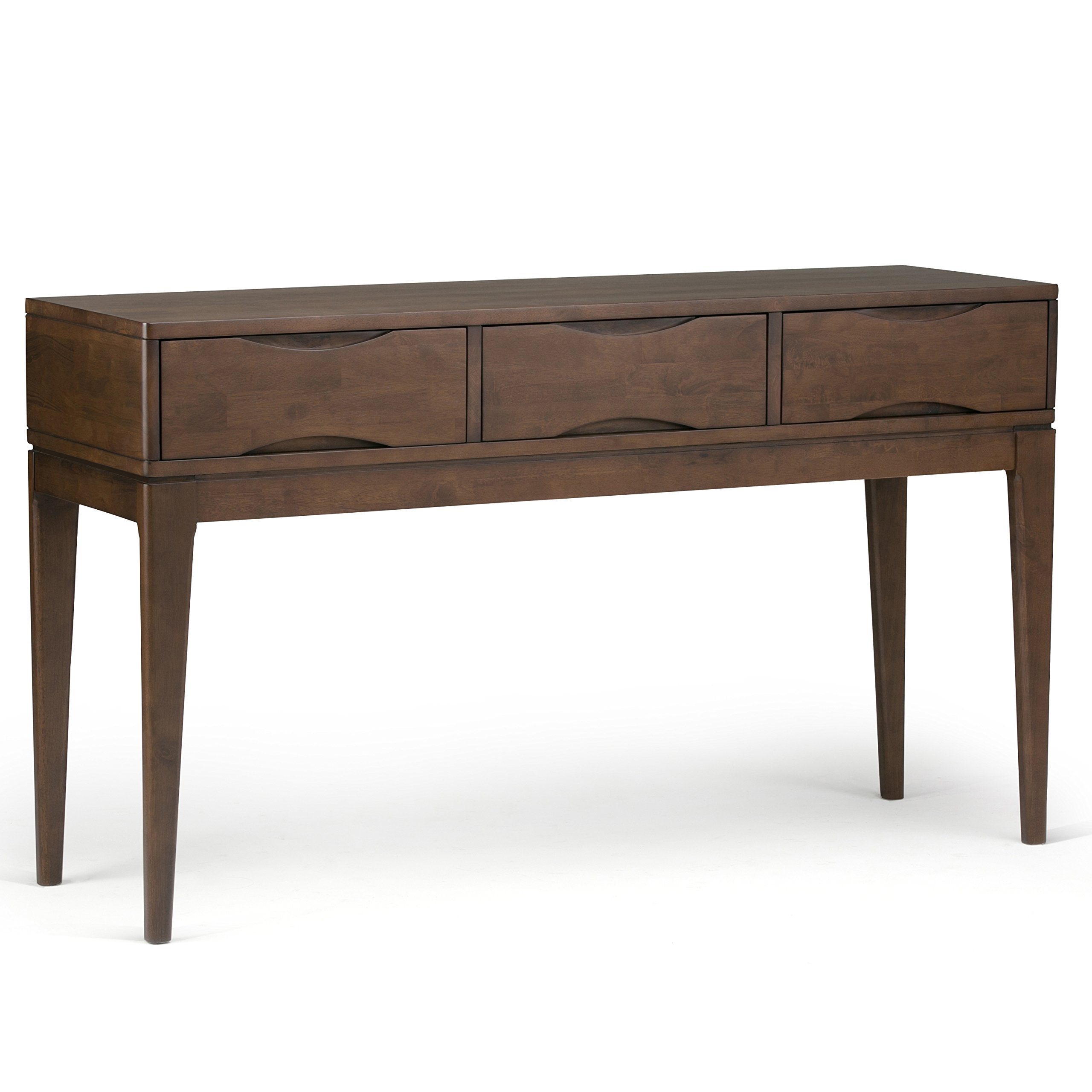 SIMPLIHOME Harper Console Table - 54 Inch Wide Solid Hardwood Sofa Table in Walnut Brown, Mid-Century Modern Storage Table for E