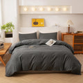 ECOCOTT Grey Duvet Cover King Size, 100% Washed Cotton 1 Duvet Cover with Zipper and 2 Pillowcases, Ultra Soft and Easy Care Bre