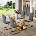 Glass Dining Table Set for 4, Dining Table Set for 4, Dining Table with Stainless Steel Leg and Base, PU Chairs for 4, Dining Ro