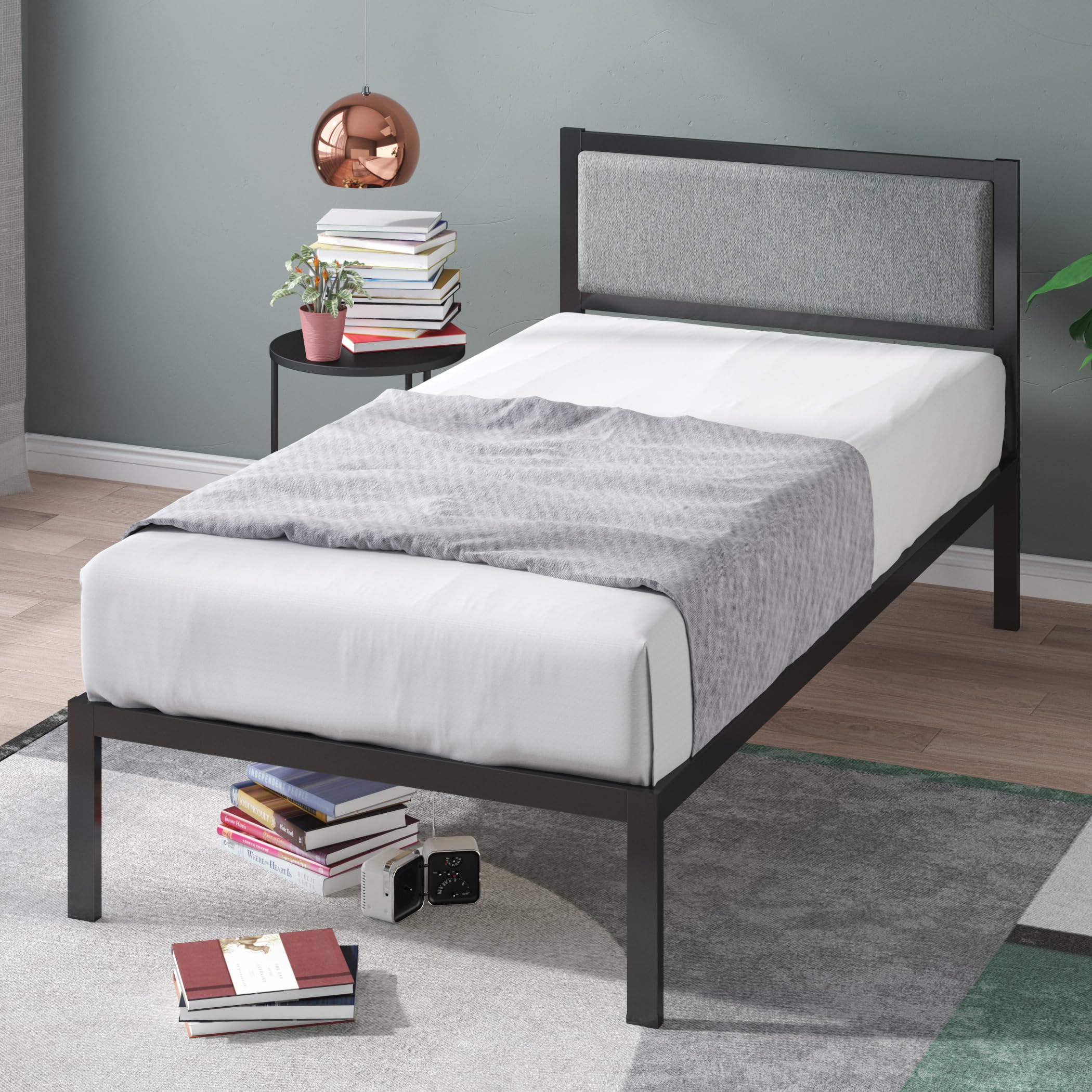 ZINUS Korey Metal Platform Bed Frame with Upholstered Headboard, Wood Slat Support, No Box Spring, Easy Assembly, Twin
