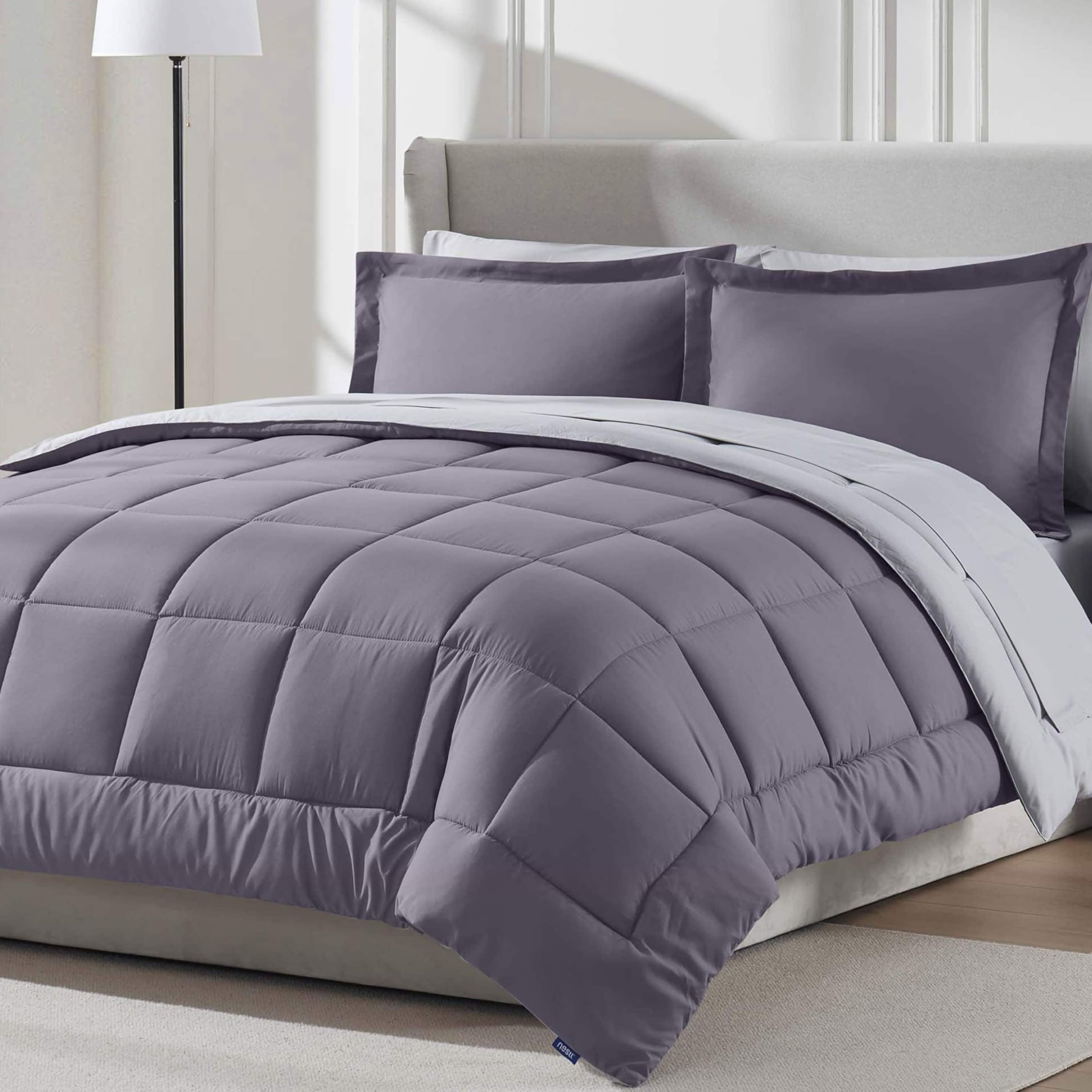 Nestl 7 Piece Full Comforter Set - Grayish Purple Reversible Bed in a Bag - Complete Full Size Bedding Set with Sheets, Pillowca