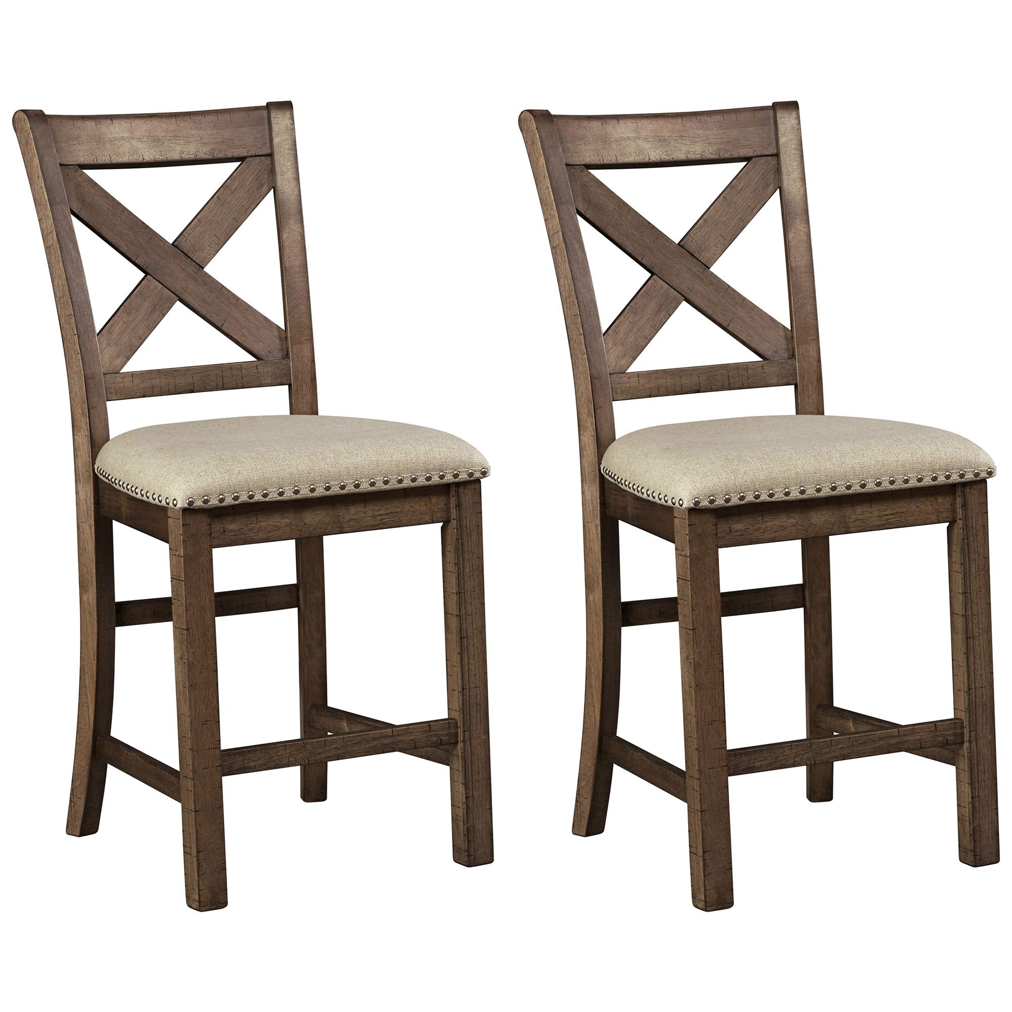 Signature Design by Ashley Moriville Rustic Farmhouse 24.5 Upholstered Barstool, 2 Count, Beige & Brown