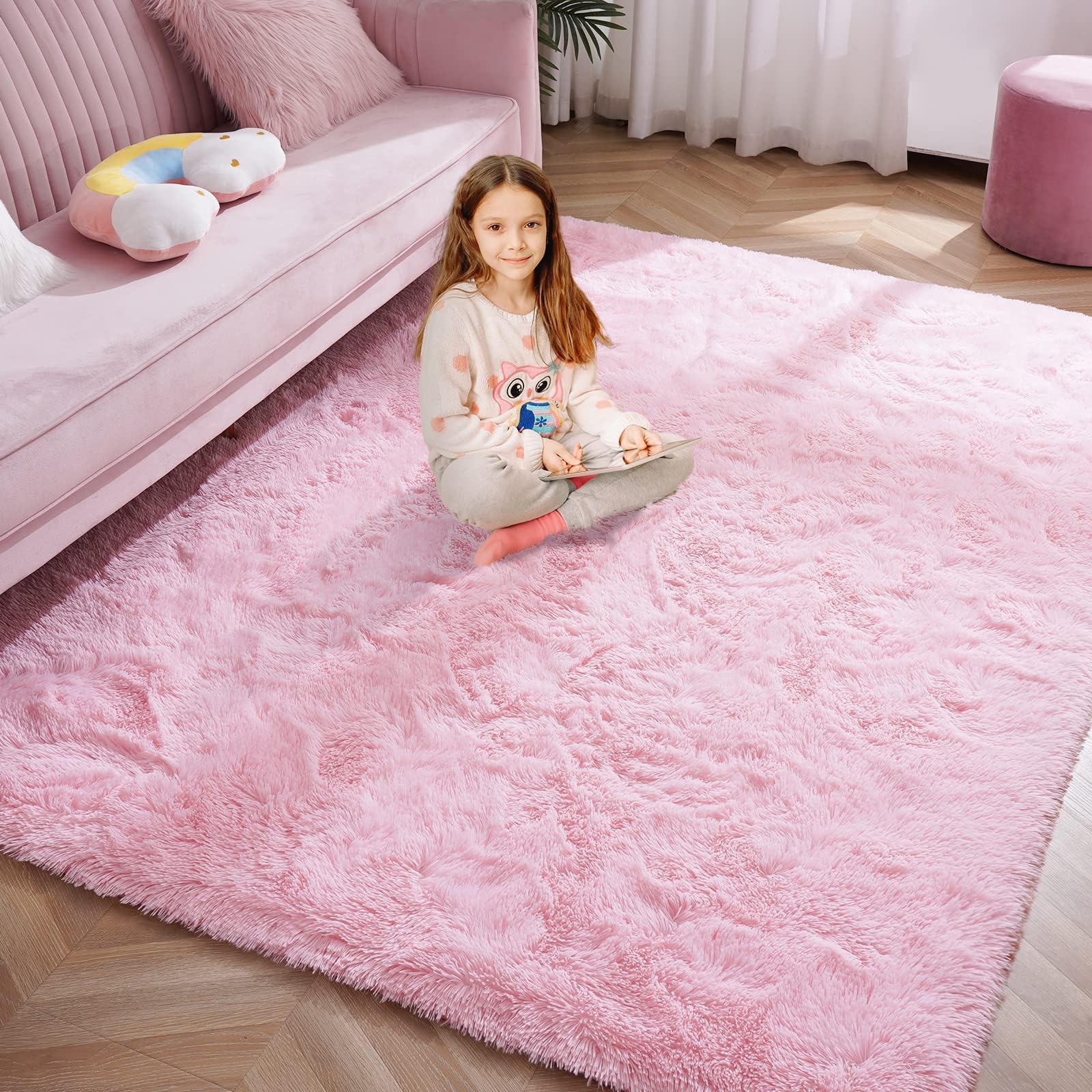 Softlife Pink Fluffy Area Rugs for Living Room, 6x9 Feet Rug for Bedroom Ultra Soft Girls and Boys Room Kids Room Nursery Rug, S