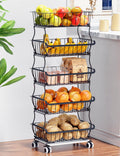 OKZEST 5 Tier Fruit Basket for Kitchen, Stackable Bins Wire Rack with Wheels, Fruit and Vegetable Storage Basket Pantry Food Sna