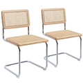 Flouki Rattan Dining Chairs Set of 2, Boho Accent Chairs for Kitchen Room with Natural Cane Mesh, Mid Century Cantilever Design,
