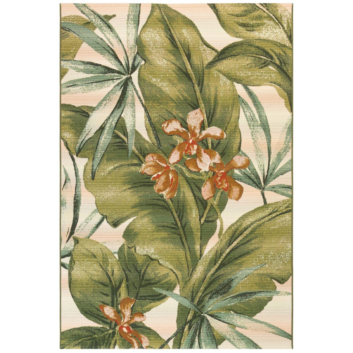 Liora Manne Marina Low Profile Durable Indoor/Outdoor Woven Rug- Tropical Leaf Cream 710 x 910