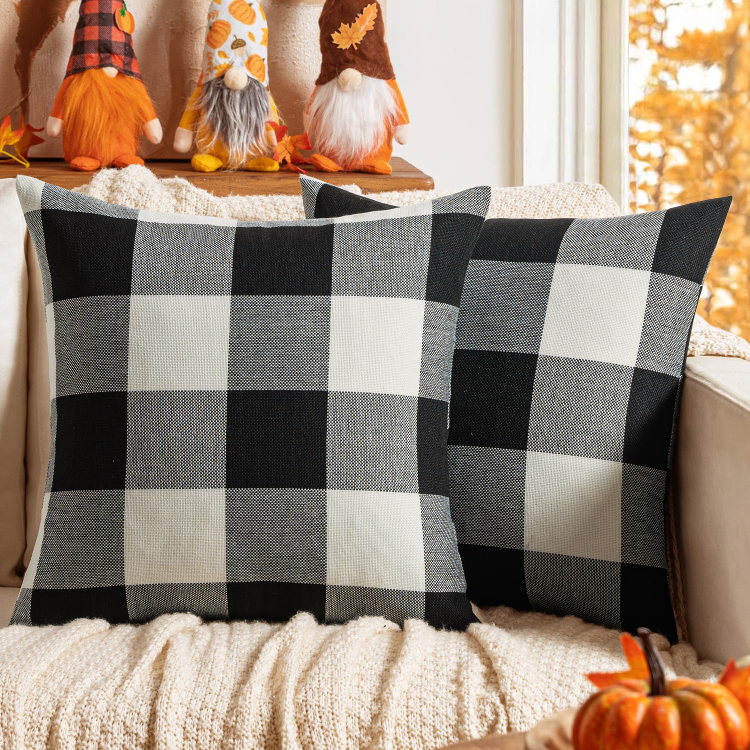 MIULEE Halloween Pack of 2 Farmhouse Buffalo Check Plaids Linen Throw Pillow Covers Soft Soild Decorative Home Decor Outdoor Cus