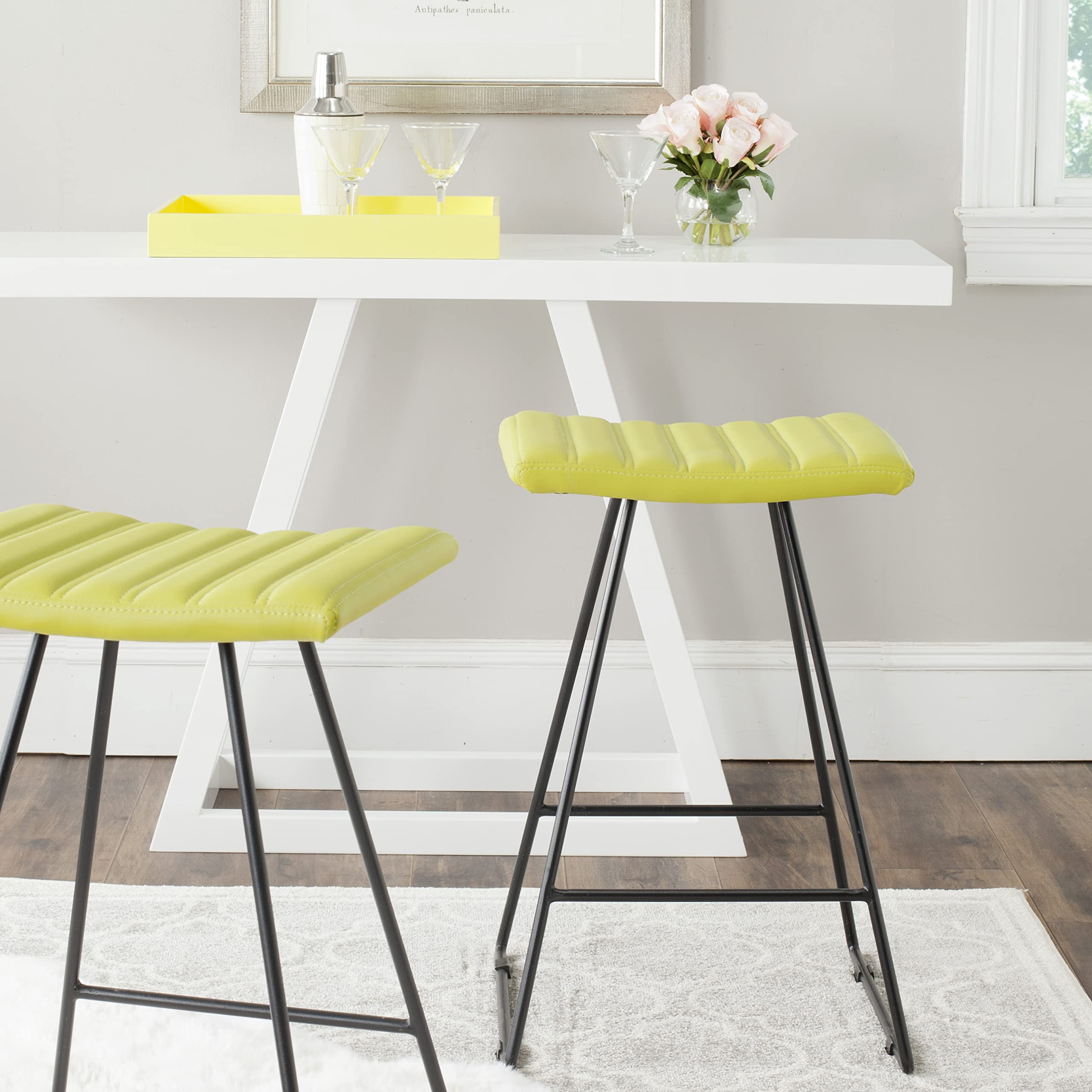 Safavieh Home Collection Akito Mid-Century Modern Green 26-inch Counter Stool (Set of 2)