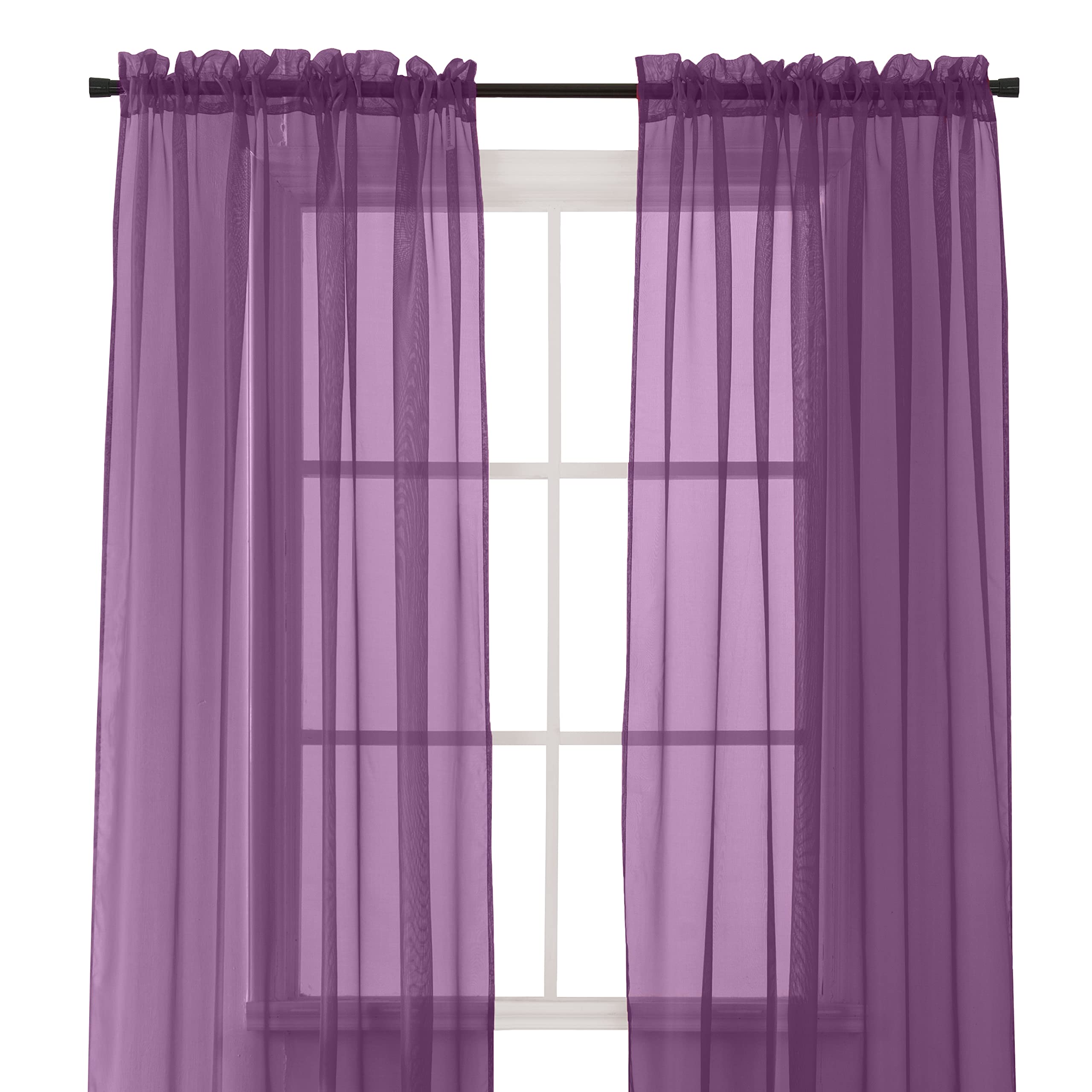 Elegant Comfort 2-Piece Sheer Panel with 2inch Rod Pocket - Window Curtains 40-inch Width X 84-inch Length, Purple