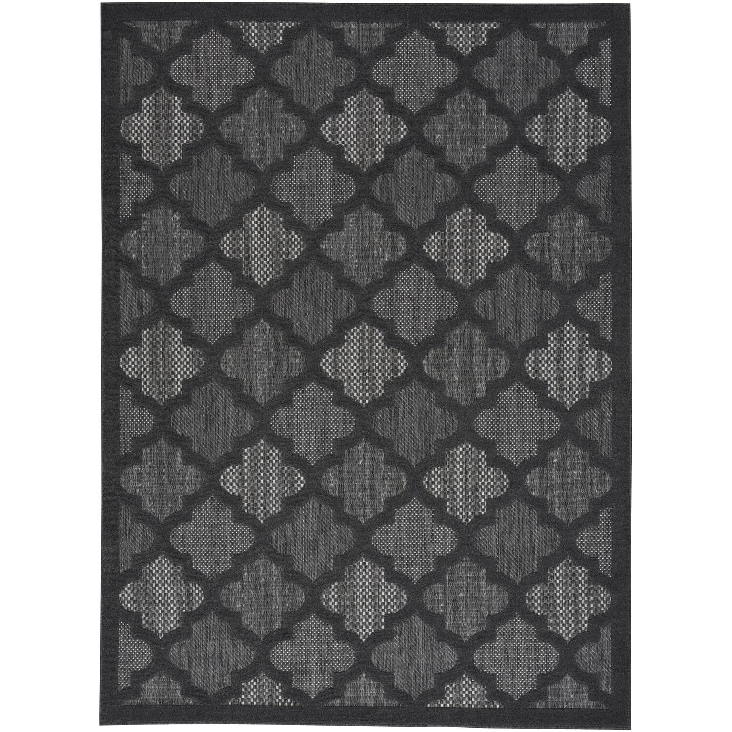 Nourison Easy Care Moroccan Charcoal/Black 5 x 7 Area Rug, Trellis, Easy Cleaning, Non Shedding, Bed Room, Living Room, Dining