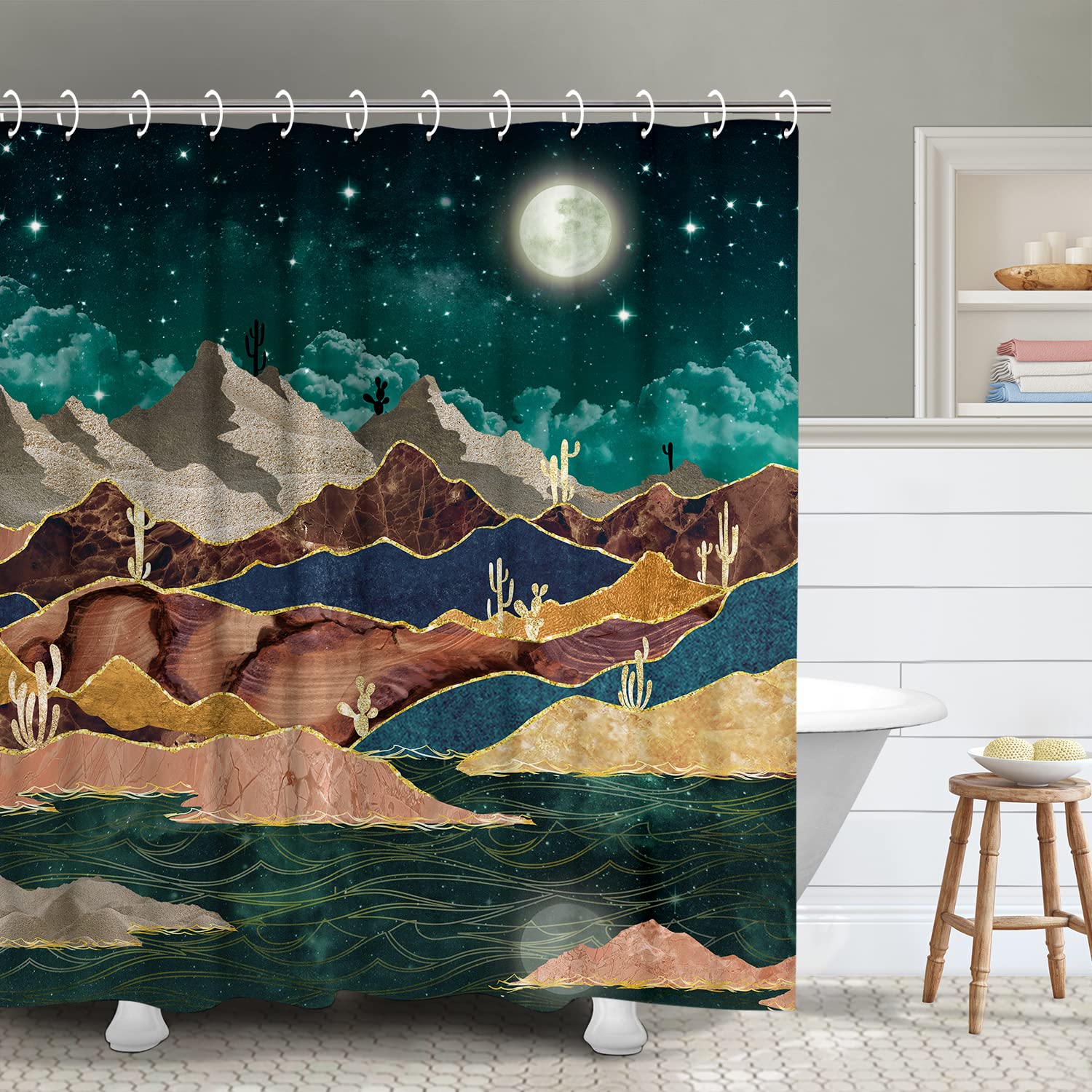 RosieLily Mountain Shower Curtain, Nature Shower Curtain, Moon Shower Curtain, Landscape Shower Curtain, Art Shower Curtains for