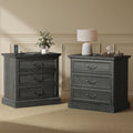 Huuger Nightstand with Charging Station, 3 Drawer Night Stand Set of 2, 22 Inch Wider Side Table with Storage, Farmhouse Nightst