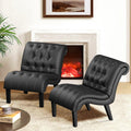 Yongqiang PU Leather Accent Chairs Set of 2 Button Tufted Upholstered Modern Armless Lounge Chair for Bedroom Living Room Chairs