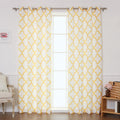 Best Home Fashion Oxford Basketweave Reverse Moroccan Print Curtains - Stainless Steel Nickel Grommet Top - Yellow - 52 W x 84 L