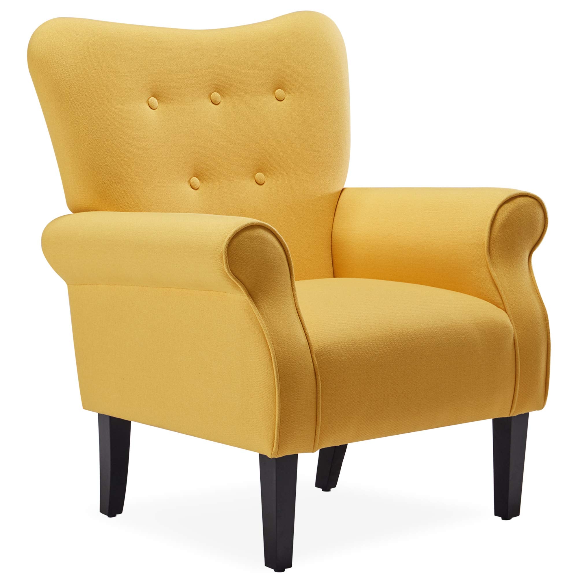 BELLEZE Modern Accent Chair for Living Room, High Back Armchair with Wooden Legs, Upholstered Wingback Chair Padded Armrest Sing