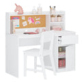 UTEX Kids Study Desk with Chair, Kids Desk and Chair Sets with Hutch and Storage Cabinet, Wooden Children Study Table, Student W