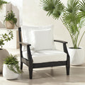 SAFAVIEH Outdoor Couture Collection Martinique Light Grey/Beige Solid Wood Patio Armchair with Pillow