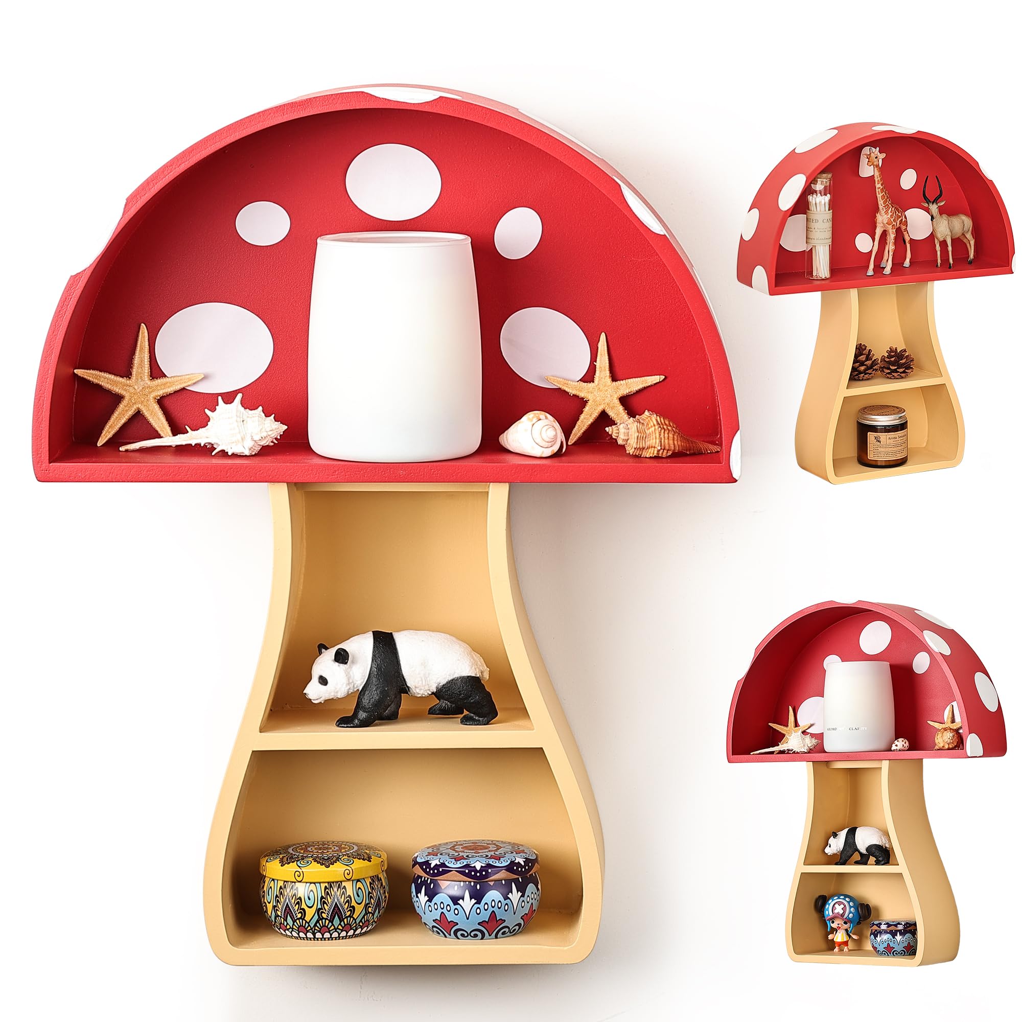 Fungi Fun Floating Mushroom Shelf: Whimsical Wall Decor for Nursery, Bedroom, Living Room, Kitchen & Bathroom, Cottage Core Room