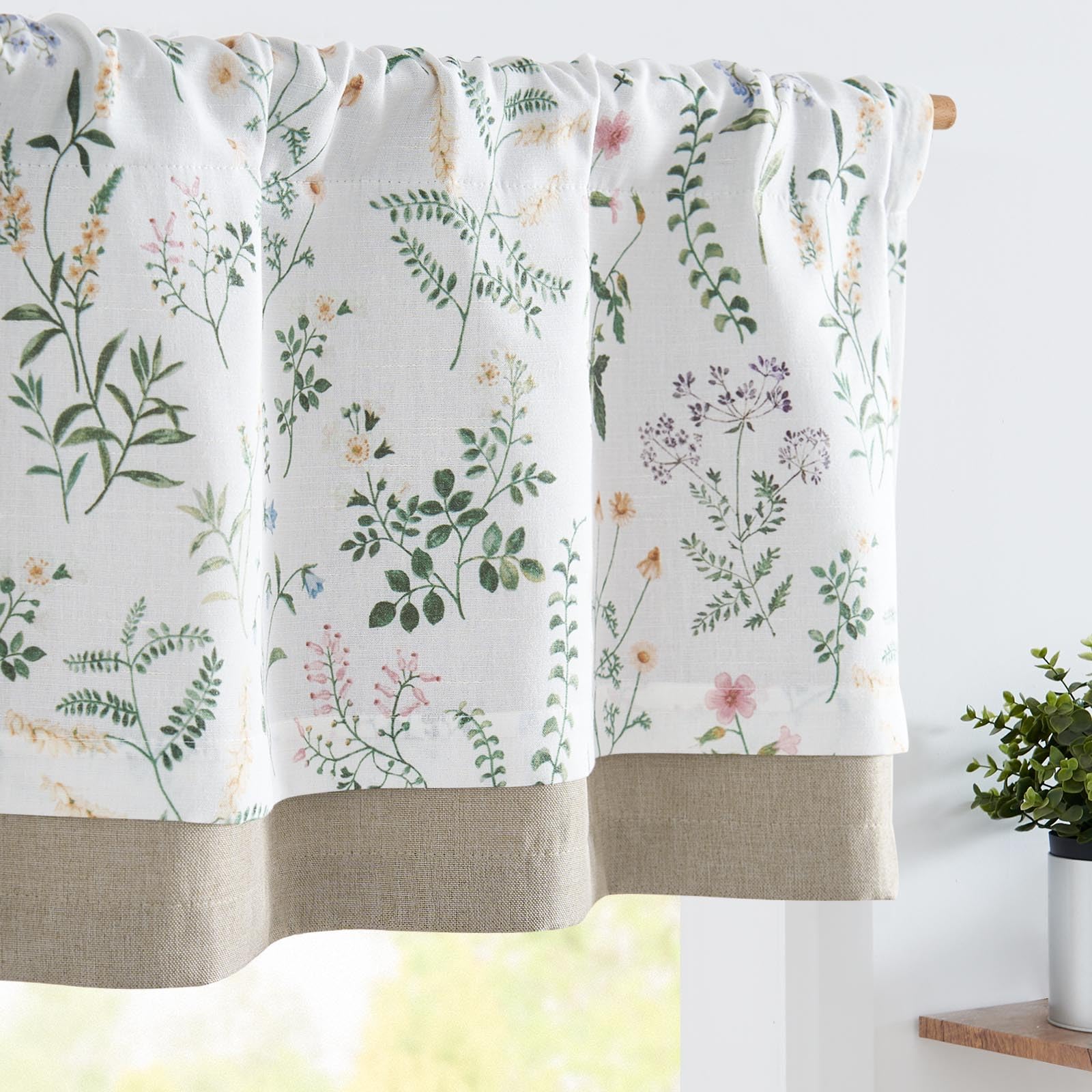 JINCHAN Linen Double Layer Valance Curtain for Windows Farmhouse Floral Light-reducing Kitchen Living Room Bedroom Bathroom 18 I
