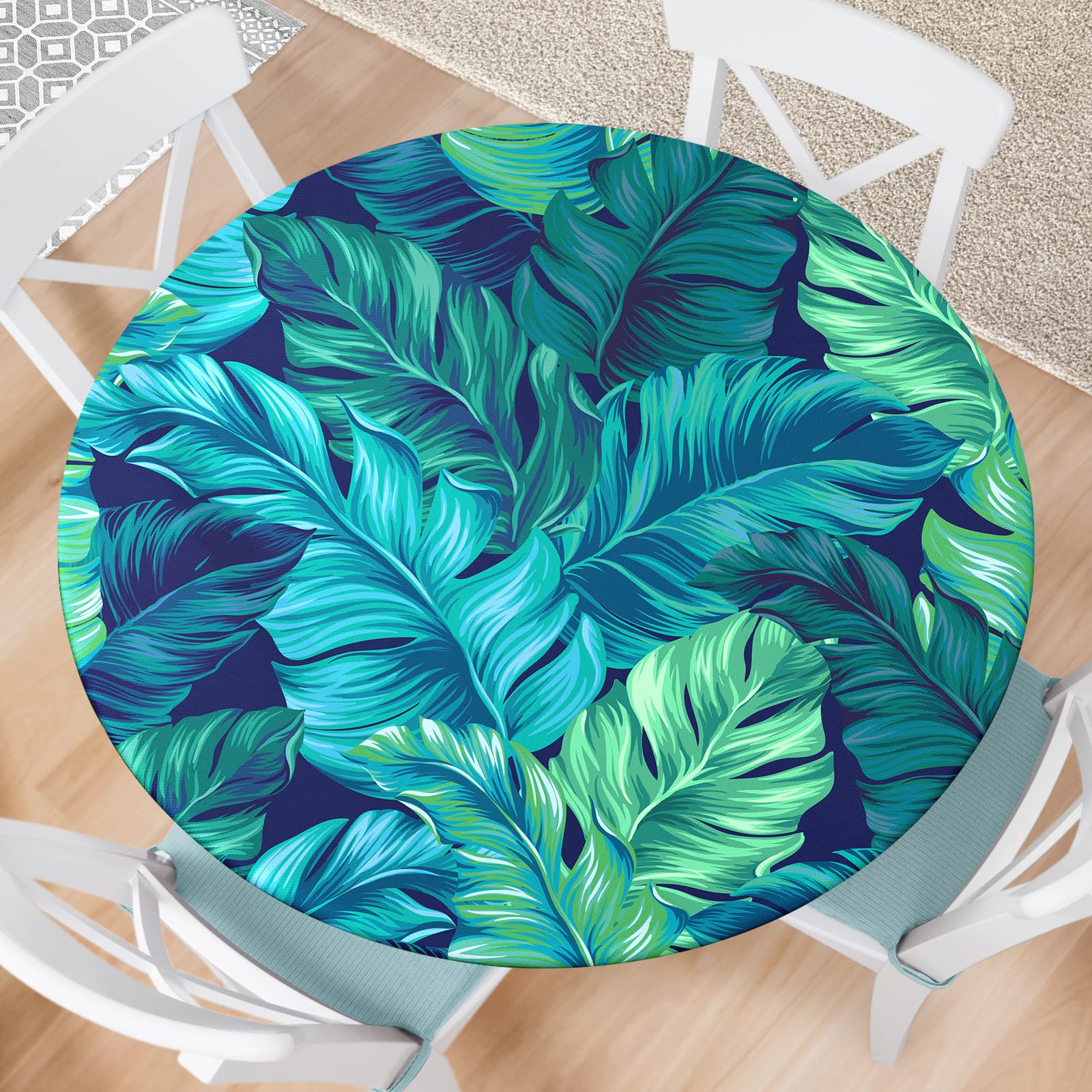 Eiuflka Round Tablecloth Fitted Elastic Tablecloths Indoor Outdoor Washable Reusable Round Table Cover for Kitchen Picnic Party
