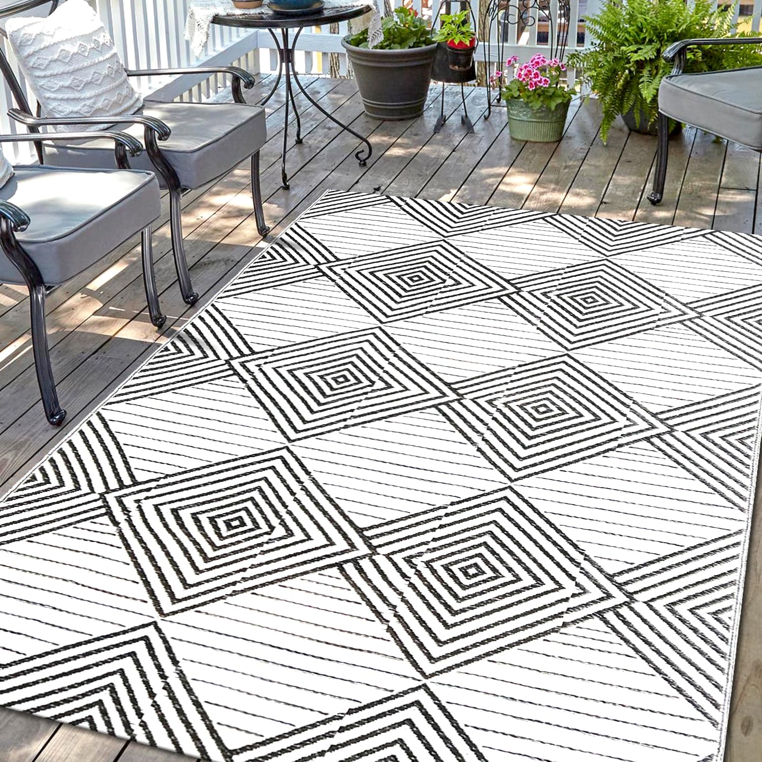 Waterproof Outdoor Rug 9x12ft, Foldable Reversible Plastic Straw Mat for Patio RV Deck Porch Backyard Balcony Camping Picnic Bea