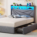 Driftalia Queen Bed Frame with 4 Storage Drawers, Upholstered Bed Frame Queen Size with LED Lights Headboard and Charging Statio