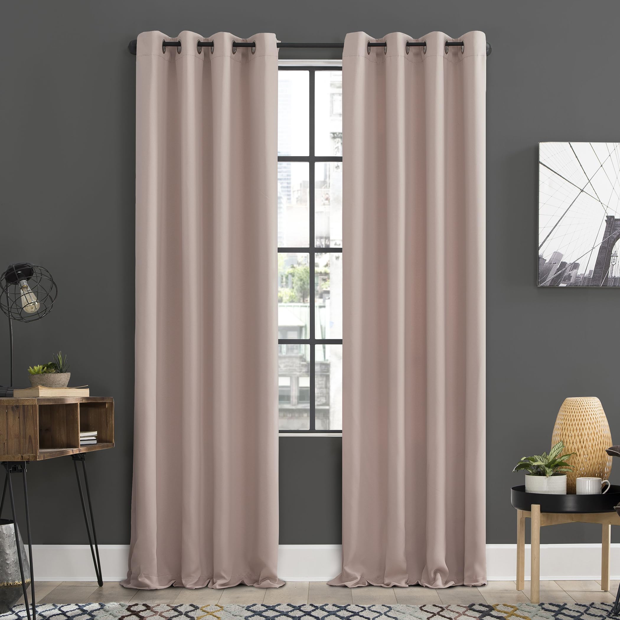 Sun Zero Soho 2-pack Blackout Energy Efficient Grommet Curtain Panel Pair, 108 x 96, Blush Pink