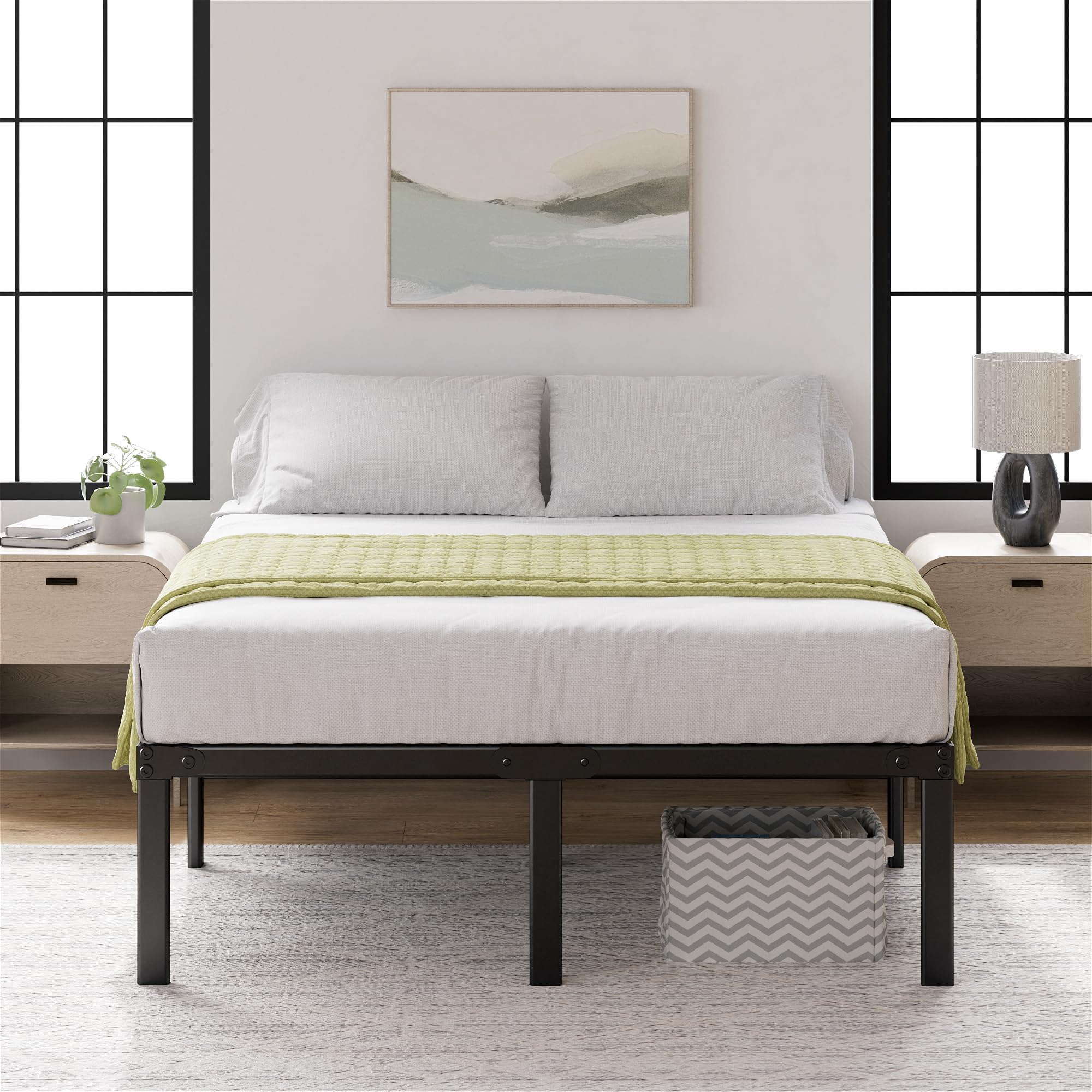 ZINUS Yelena 18 Inch Metal Platform Bed Frame, Steel Slat Support, No Box Spring Needed, Eco Friendly WonderBox(TM) Packaging, E
