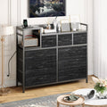 Jojoka TV Stand with Charging Station, Bedroom Dresser for Living Room TV Stand with 9 Drawers,(Black Willow)