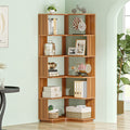Tribesigns 6 Tier Corner Bookshelf, 64.9 Inches Tall Industrial L Shaped Bookcase with Anti-Drop Panel, Freestanding Wood Grain 