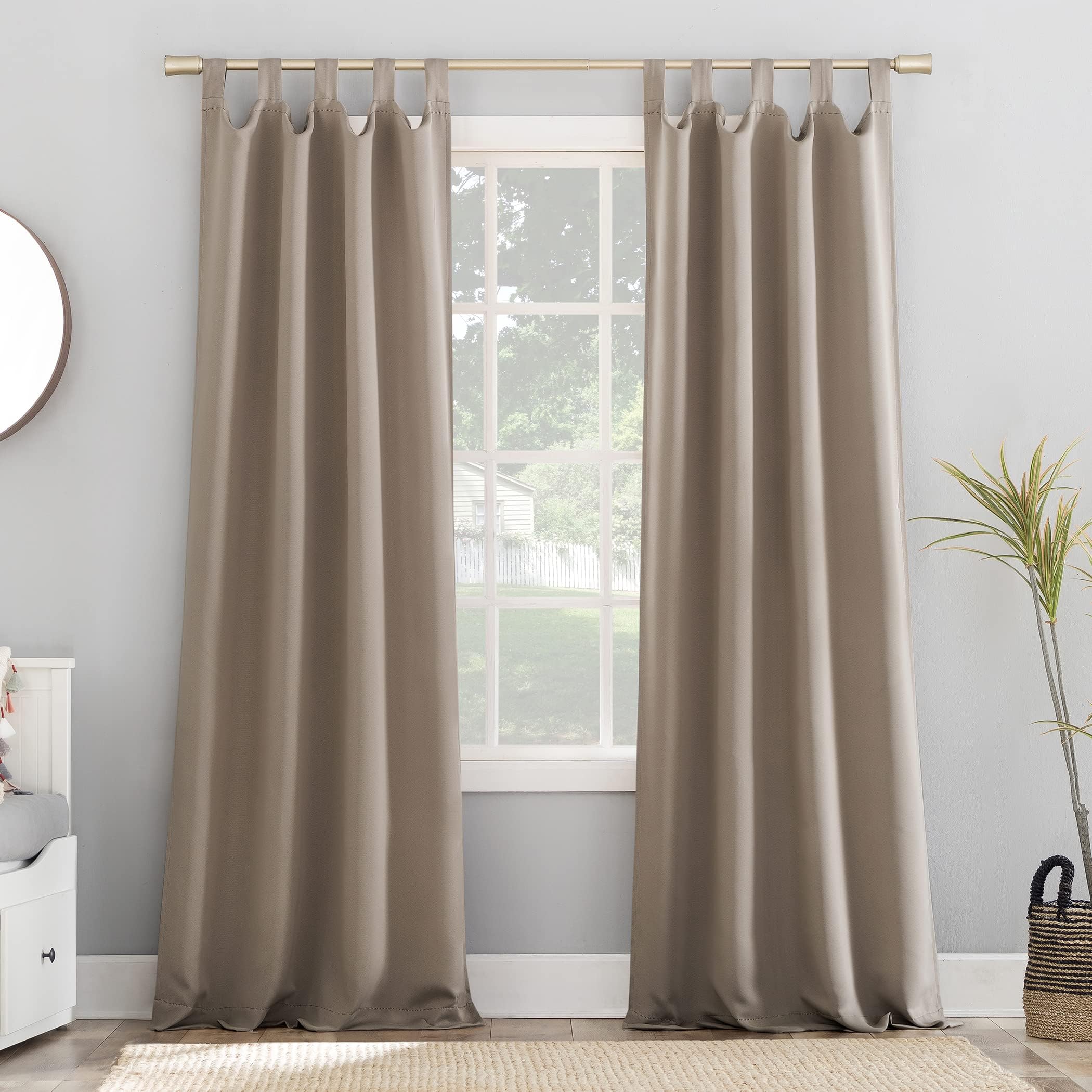 Sun Zero Easton Energy Saving Blackout Tab Top Curtain Panel, 40 x 84, Stone